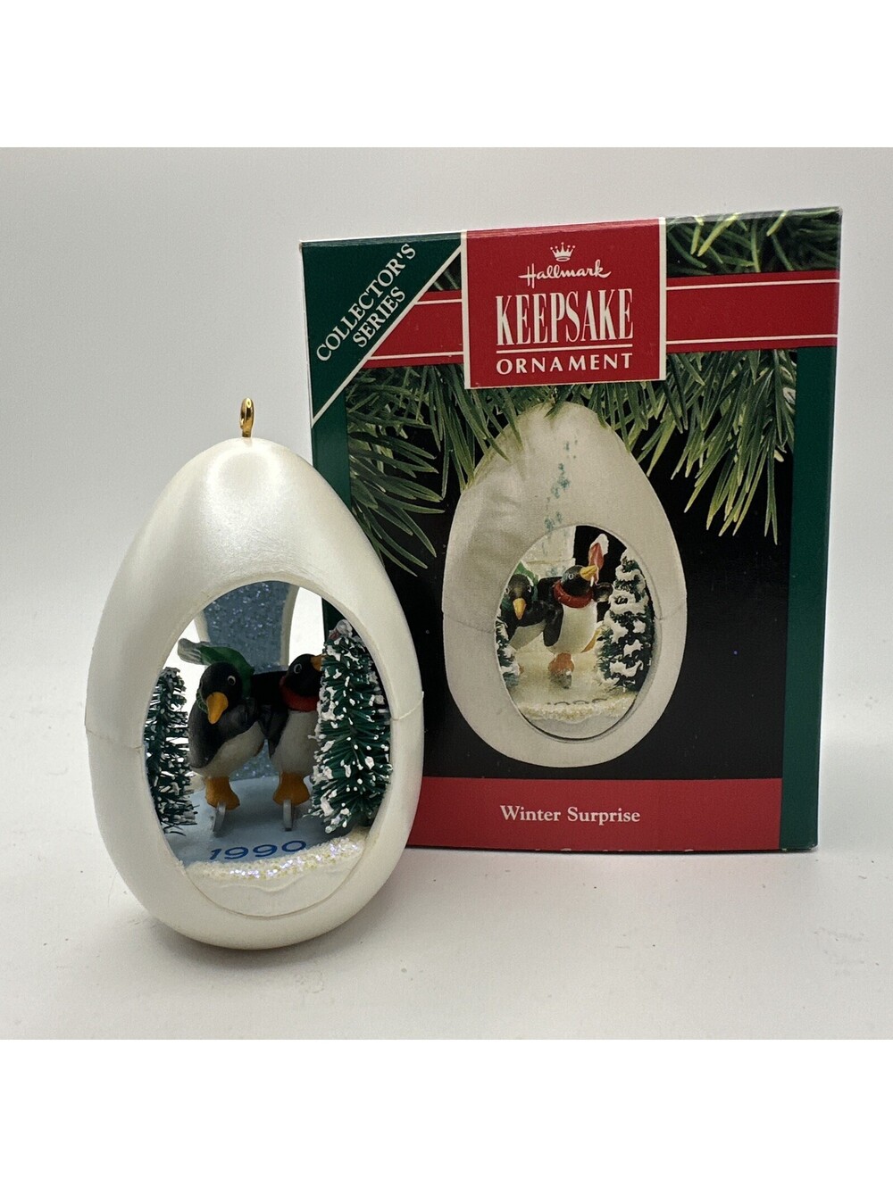 Hallmark Keepsake Ornament "Winter Surprise" Dated 1990 Penguins Skating Gift